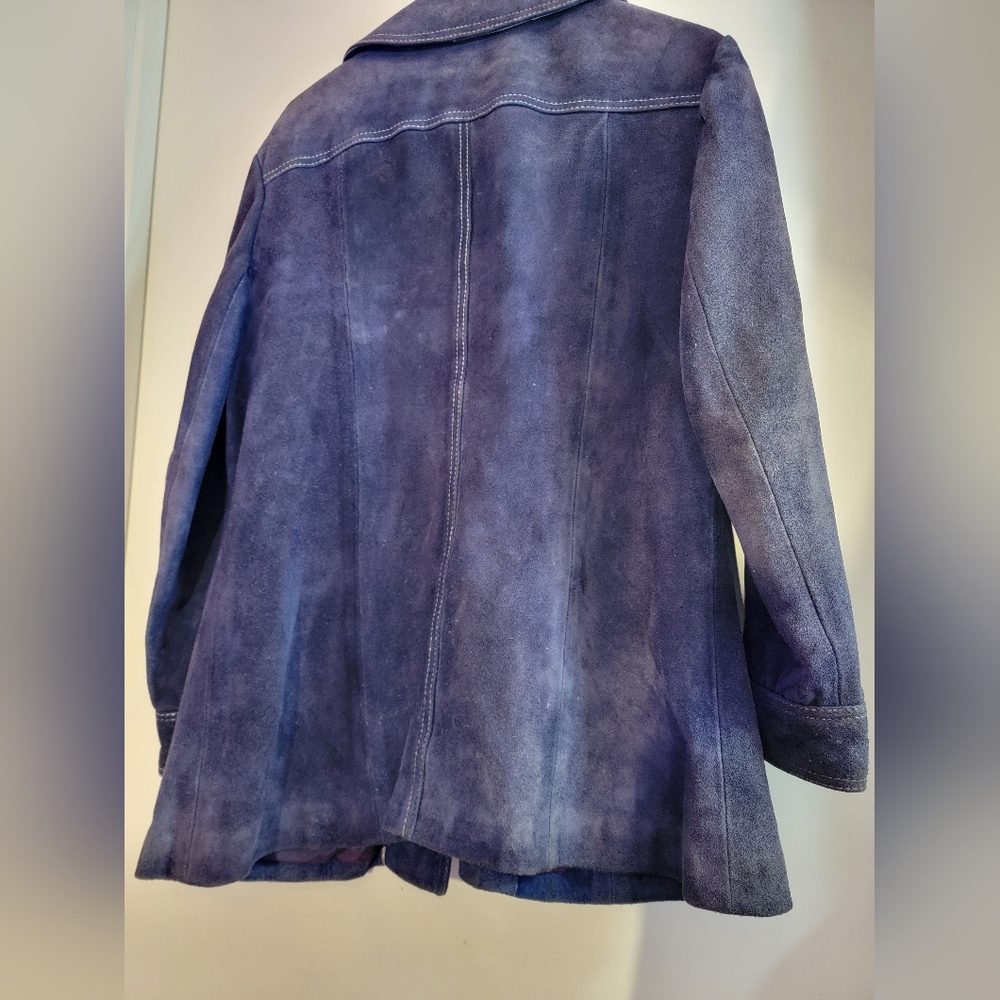 Vintage Suede Leather Women's Navy Blue Jacket - Picture 7 of 12